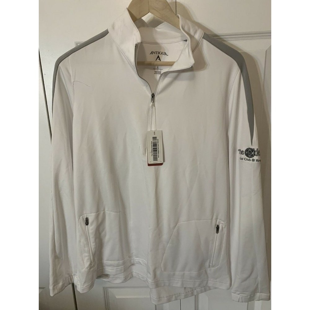 New ANTIGUA POLY SPANDEX 1/4 ZIP GOLF PULLOVER L White The Hideout Golf‎ Resort